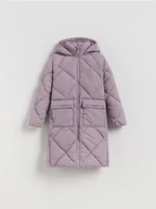 Kurtki i płaszcze dla dziewczynek - Reserved - Długi pikowany płaszcz z kapturem - lawendowy - miniaturka - grafika 1