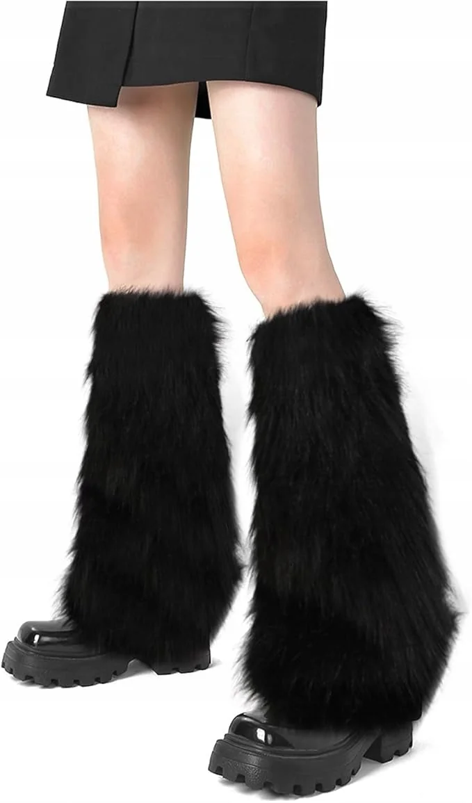 FUZZY OCIEPLACZE GETRY NA NOGI SZTUCZNE FUTRO Y2K STYLE SKARPETY FURRY