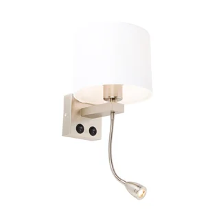 QAZQA Kinkiet stalowy z elastycznym ramieniem i białym kloszem 18 cm - Brescia Combi - Lampy ścienne - miniaturka - grafika 1