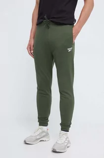 Spodnie męskie - Reebok spodnie dresowe kolor zielony gładkie - grafika 1