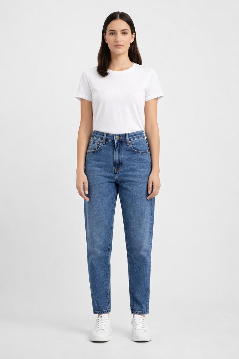 GUESS JEANSY DAMSKIE MOM JEANS WYSOKI STAN NIEBIESKIE BAWEŁNA 24 GGA