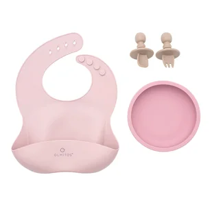 Zestaw obiadowy silikonowy 4-elem., Olmitos, różowy - Zestawy naczyń dla dzieci - miniaturka - grafika 1