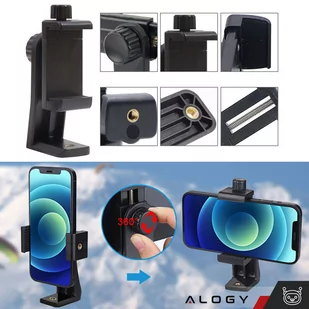 Uchwyt adapter na telefon do statywu selfie stick 1/4 Obrotowy 360 uniwersalny Alogy czarny - Selfie stick - miniaturka - grafika 8