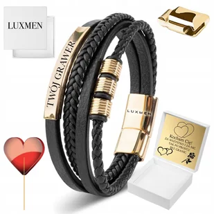 Bransoletka Męska Czarna Skórzana Pozłacana Z GRAWEREM Idealna na Prezent - Bransolety męskie Bransoletka Męska Czarna Skórzana Pozłacana Z GRAWEREM Idealna na Prezent - Bransolety męskie - miniaturka - grafika 1