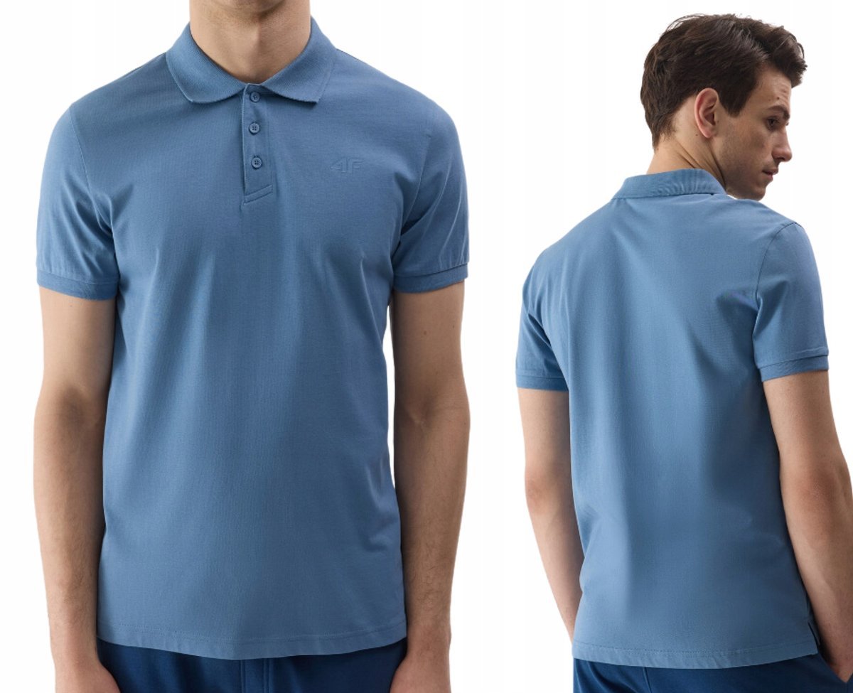 Koszulka polo męska gładka 4F 4FWSS24TPTSM129-32S Niebieski