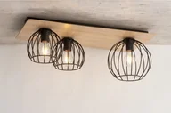 Lampy sufitowe - Sigma czarna lampa sufitowa loft 32359 CYBER 3 PROSTOKĄT potrójny krótki żyrandol z drewnem podłużny na 3 żarówki 32359 - miniaturka - grafika 1