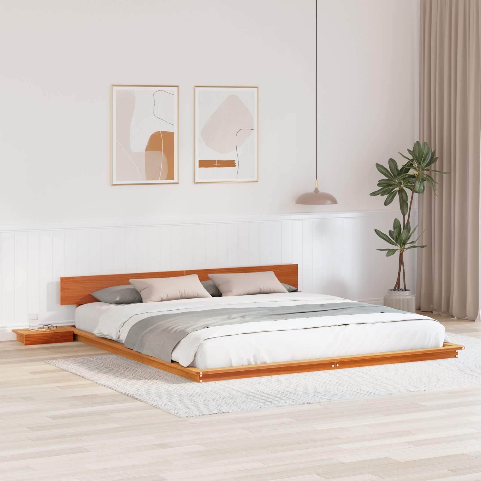 vidaXL Rama łóżka z stolikami nocnymi Brązowy wosk 200x200cm z litego drewna