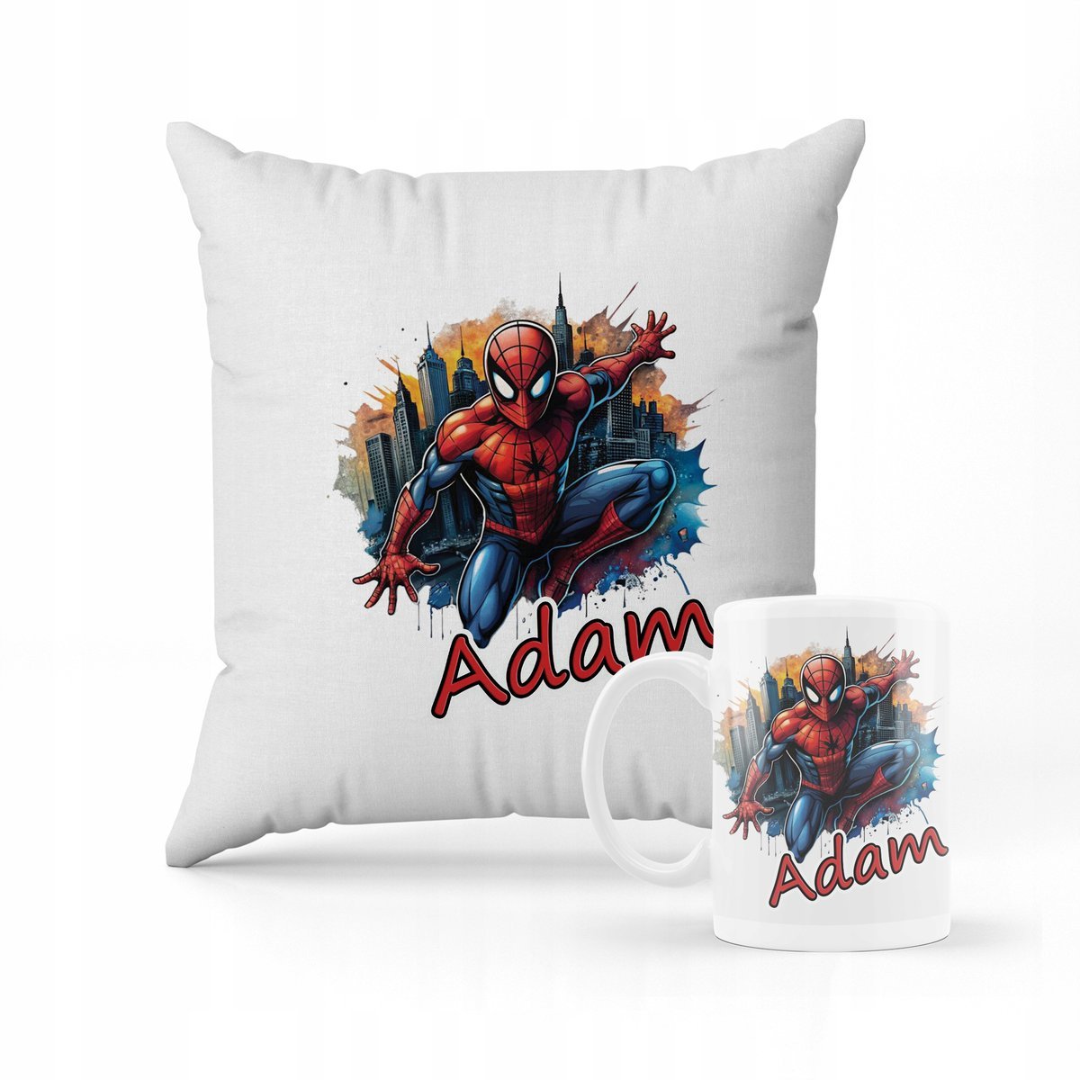 ZESTAW PODUSZKA + KUBEK PREZENT DLA DZIECKA SPIDERMAN SPIDER-MAN + IMIĘ #2