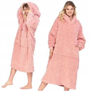 Bluza z Kapturem Koc z Rękawami KOCOBLUZA w Serduszka Duża Ciepła MORAJ - Bluzy damskie - miniaturka - grafika 1