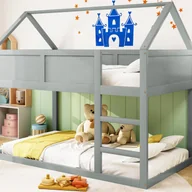 Łóżka dla dzieci i młodzieży - Łóżko piętrowe 90x200cm - ze schodami - konstrukcja z litego drewna - Szary - miniaturka - grafika 1
