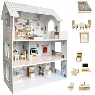 Duży Drewniany Domek Dla Lalek Xxl 3 Piętra +Meble - Domki dla lalek - miniaturka - grafika 1