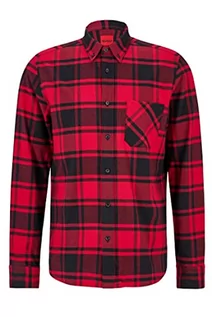 Koszule męskie - HUGO Ermann męska koszula w kratkę Relaxed-Fit z bawełnianej flaneli z kołnierzem zapinanym na guziki, Open Pink693, XXL - grafika 1