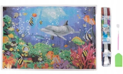 Malowanie diamentami DELFIN 40x60cm Diamenty Obraz Obrazek Diamentowy Ocean