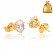 Kolczyki - Piękne Złote Kolczyki Dla Dziewczynki 18K Wkrętki Sztyft Duże Cyrkonie 8Mm - miniaturka - grafika 1