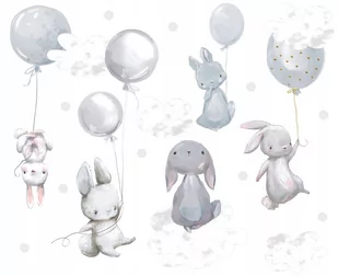 Naklejki dla dzieci Króliczki z balonami 3, 150x75 cm - Naklejki na ścianę - miniaturka - grafika 1