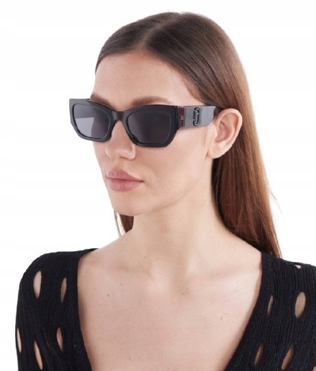 MARC JACOBS CZARNE OKULARY PRZECIWSŁONECZNE LENONKI Z LOGO I1B