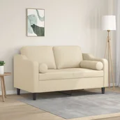Sofy i kanapy - vidaXL 2-osobowa sofa z poduszkami, kremowa, 120 cm, tkanina - miniaturka - grafika 1