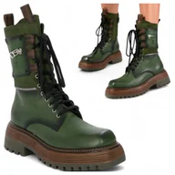 Botki damskie - Workery Damskie Maciejka SKÓRZANE Botki Wysokie na Platformie Jesienne 38 - miniaturka - grafika 1