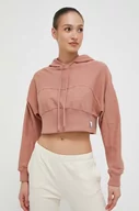 Bluzy damskie - adidas bluza bawełniana damska kolor brązowy z kapturem gładka - miniaturka - grafika 1