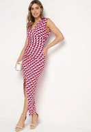 Sukienki - Różowo-Czarna Dopasowana Sukienka z Marszczeniem Terysa - miniaturka - grafika 1