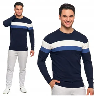 Sweter Męski Okrągły Dekolt Klasyczny Miękki z Wiskozy w Paski MORAJ 3XL - Swetry męskie - miniaturka - grafika 1