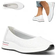 Półbuty damskie - Baleriny Damskie SKÓRZANE FILIPPO Wygodne białe Ażurowe Półbuty Wsuwane 39 - miniaturka - grafika 1