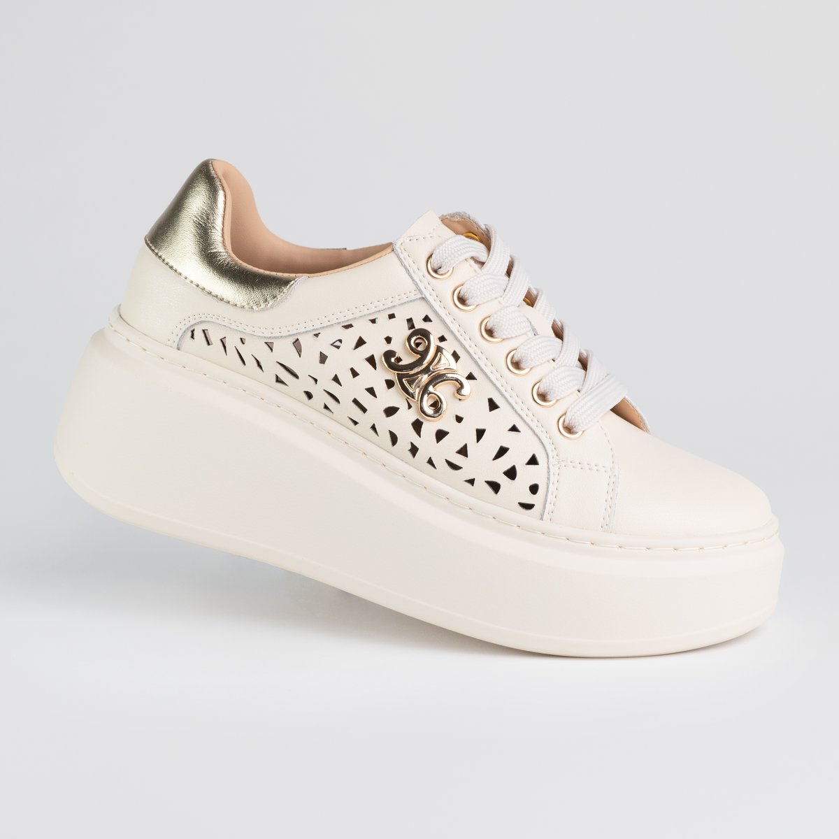 Sneakersy damskie na platformie BOSHIMAO Y139 półbuty skóra naturalna BEŻ39