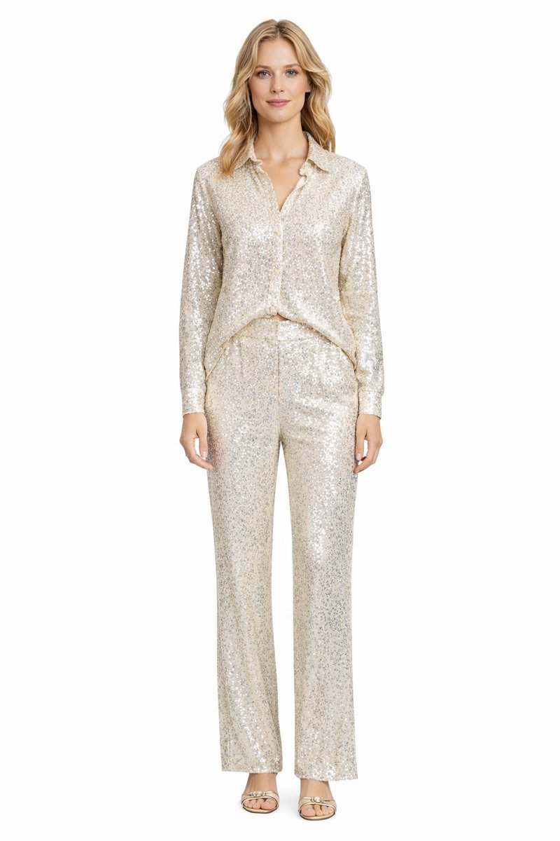 ANIYE BY ELEGANCKIE SPODNIE WYSOKI STAN Z CEKINAMI DŁUGIE 40 I3A