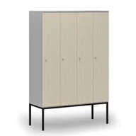 Szafy biurowe - Drewniana szafa ubraniowa z podstawą, 4-drzwiowa, 1871 x 1200 x 500 mm, zamek cylindryczny, szary/brzoza - miniaturka - grafika 1