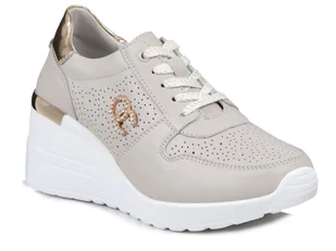 Buty damskie sneakersy beżowe na koturnie skórzane S.Barski LR810-40 - Sneakersy damskie - miniaturka - grafika 1