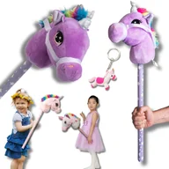 Maskotki i pluszaki - G��owa konia na kiju pluszowy JEDNORO��EC DU��Y Hobby Horse z d��wi��kiem + BRELOK - miniaturka - grafika 1