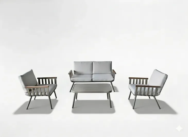 Beżowy Duży Zestaw Komplet Mebli Ogrodowych Sofa 2 Fotele Stolik Poduszki