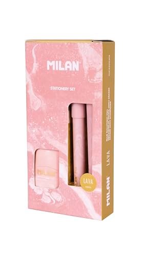 MILAN® Pudełko prezentowe z serii Lava z długopisem P1, ołówkiem mechanicznym PL1 0,5 mm HB i ostrzałką CAPSULE, różowe