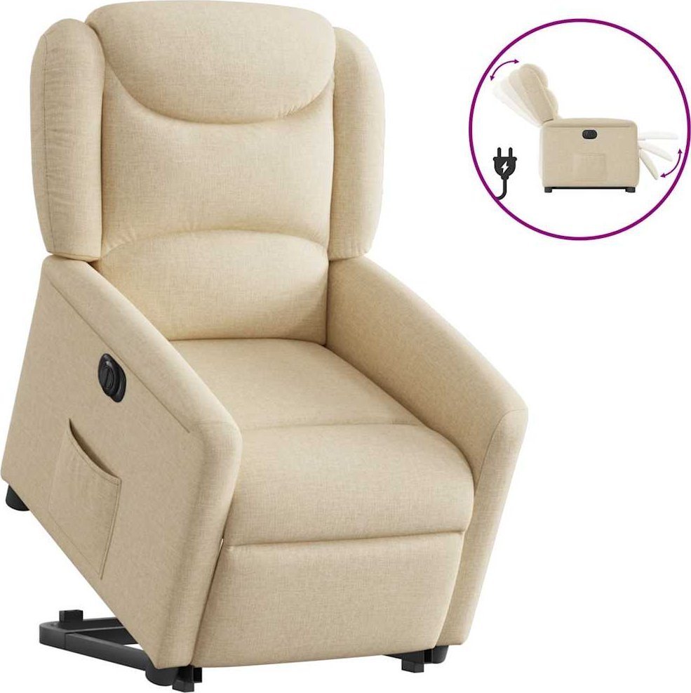vidaXL vidaXL Podnoszony fotel masujący, elektryczny, rozkładany, kremowy