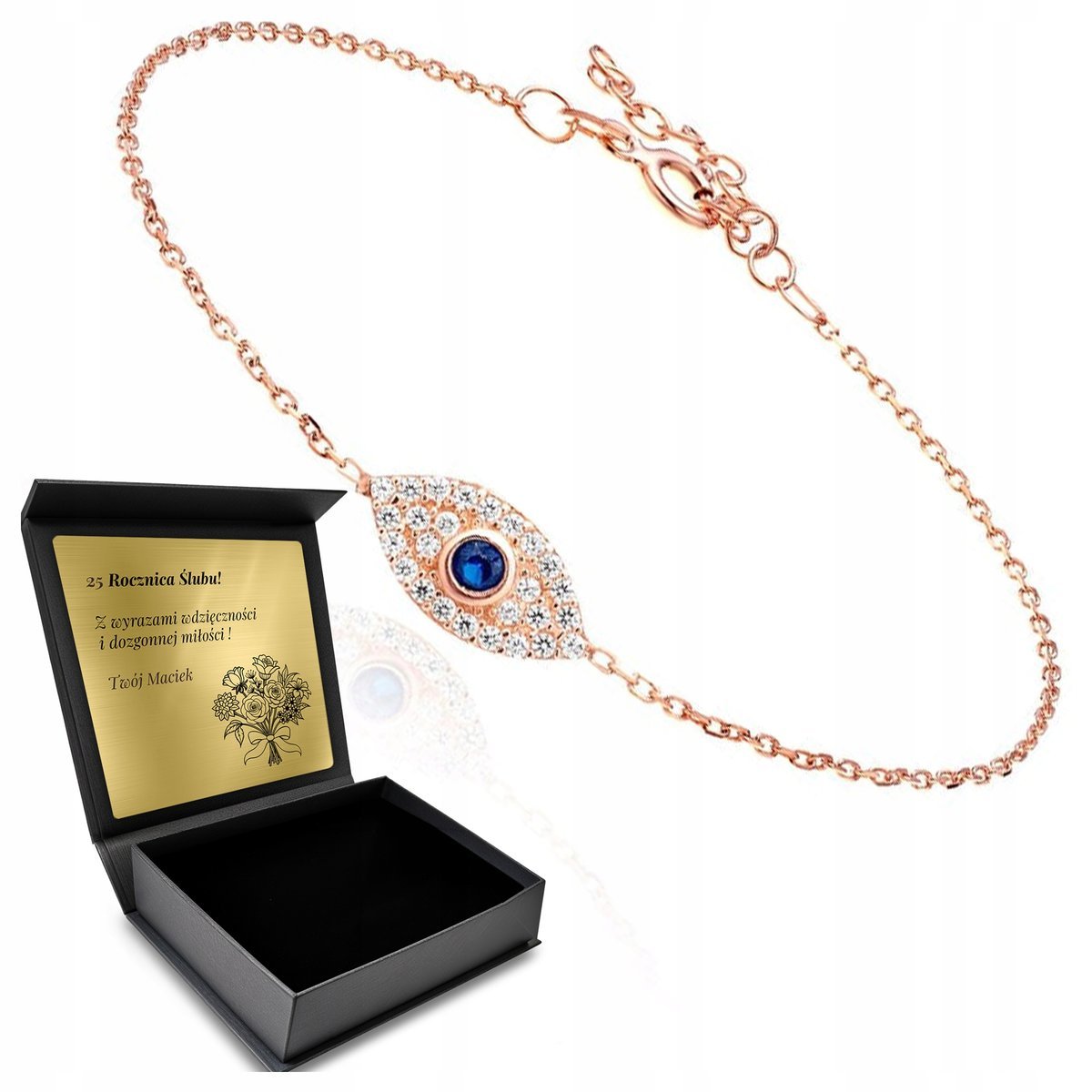 Bransoletka Srebrna Pozłacana Cyrkonie Biżuteria Dla Kobiety Grawer