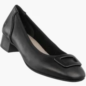 Czółenka - Czółenka Damskie Skórzane RIEKER Buty Na Klocku Eleganckie Niskie Czarne Czarny 36 - miniaturka - grafika 1