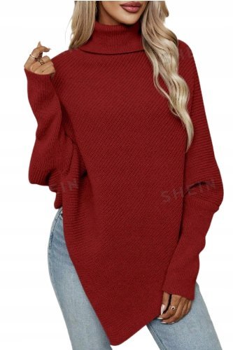 SHEIN SWETER DAMSKI CZERWONY Z GOLFEM 40/42 ŁKJ