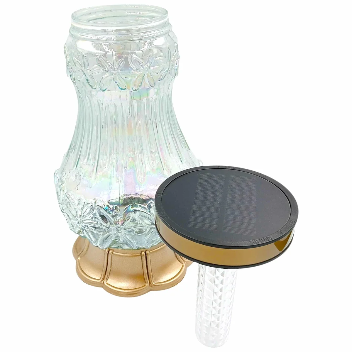 Znicz solarny szklany - lampa - złota - 31 cm