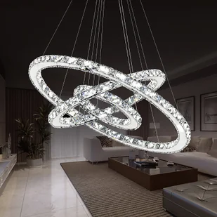 UISEBRT 72W LED Crystal Design Lampa wisząca Trzy pierścienie zimna biała lampa sufitowa Lampa wisząca Kreatywny żyrandol - Lampy sufitowe - miniaturka - grafika 1