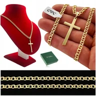 Biżuteria dla dzieci - ZŁOTY ŁAŃCUSZEK MĘSKI Z KRZYŻYKIEM 50cm SREBRO 925 DLA CHŁOPCA + GRAWER - miniaturka - grafika 1