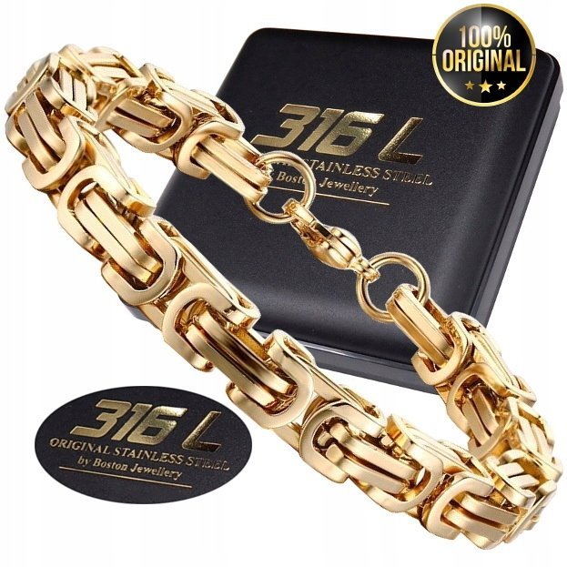 GRUBA ZŁOTA BRANSOLETA BRANSOLETKA MĘSKA SPLOT KRÓLEWSKI STAL CHIRURGICZNA