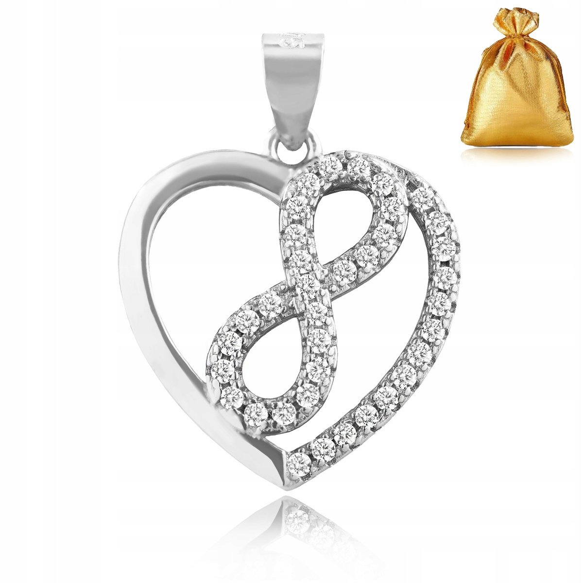 PIĘKNA ZAWIESZKA SREBRNA 925 SREBRNY WISIOREK SERCE NIESKOŃCZONOŚĆ CYRKONIE