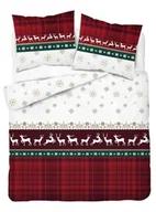 Pościel - Pościel satynowa 220x200 Świąteczna czerwona biała renifery płatki śniegu kratka 5228 B Home Satin 131 - miniaturka - grafika 1