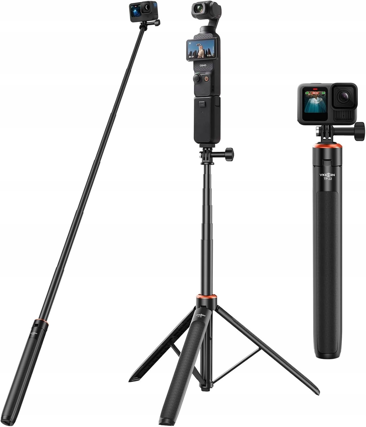 Teleskopowy selfie stick 136 cm z wbudowanym statywem 2w1 kamera sport