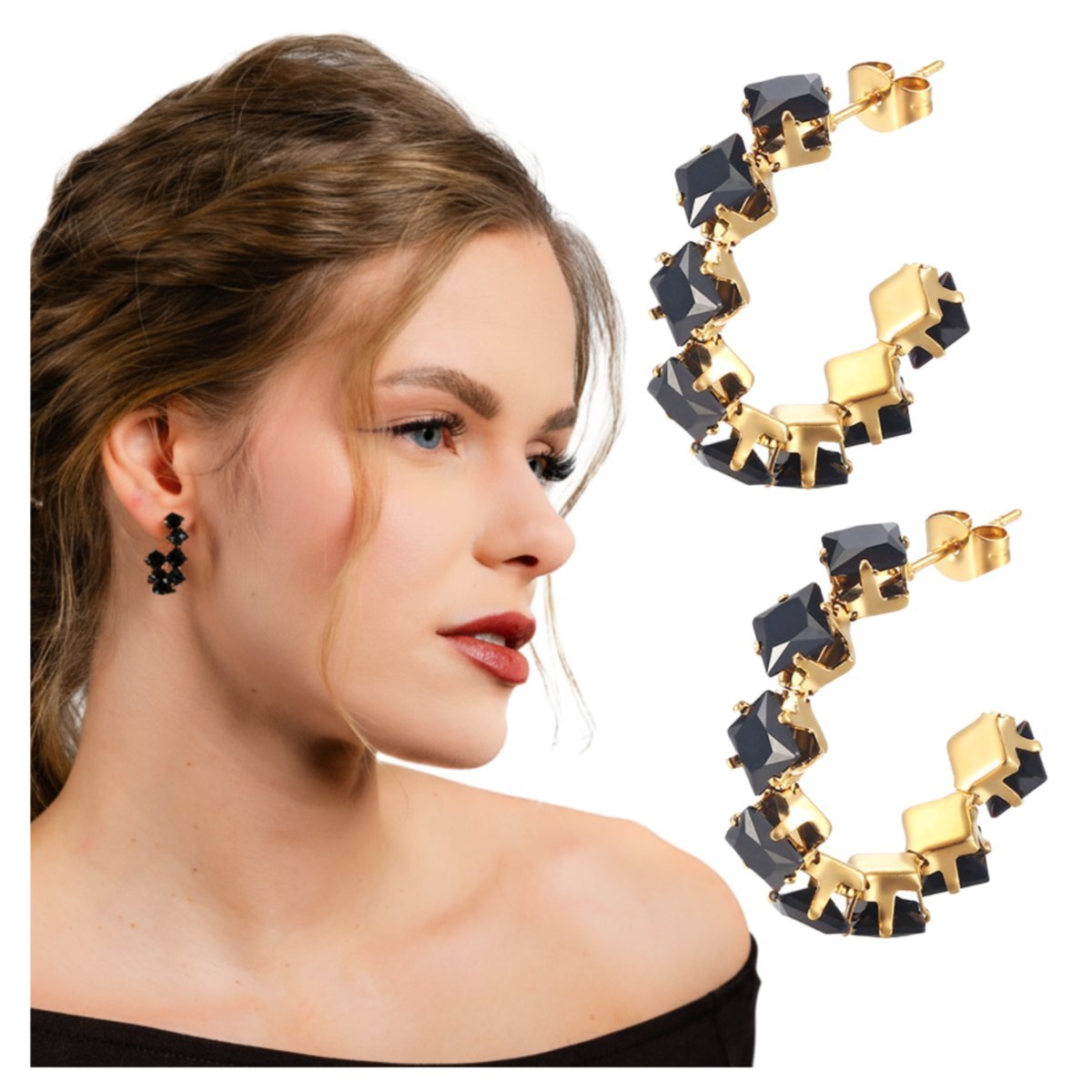 Kolczyki Sztyfty Złote z Cyrkoniami ze Stali Chirurgicznej 316L Pozłacane