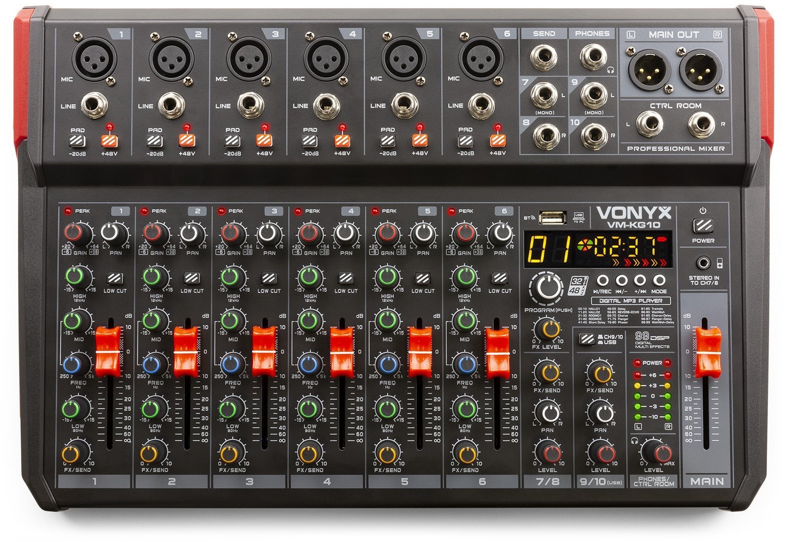 Mikser muzyczny 10-kanałowy REC BT DSP USB VM-KG10 Vonyx one size