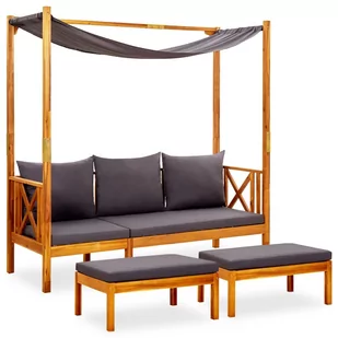 vidaXL Ogrodowa ławka z baldachimem i podnóżkami, drewno akacjowe - Ławki ogrodowe - miniaturka - grafika 1