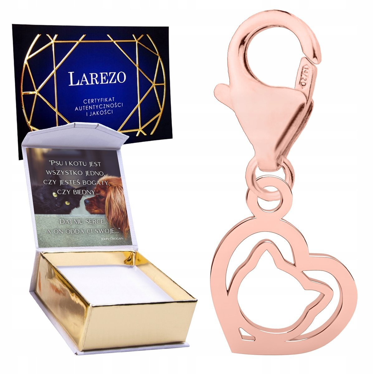 ZAWIESZKA POZŁACANA 18K Wisząca Serce z Kotkiem Kotem Kot Głowa Kota NADRUK