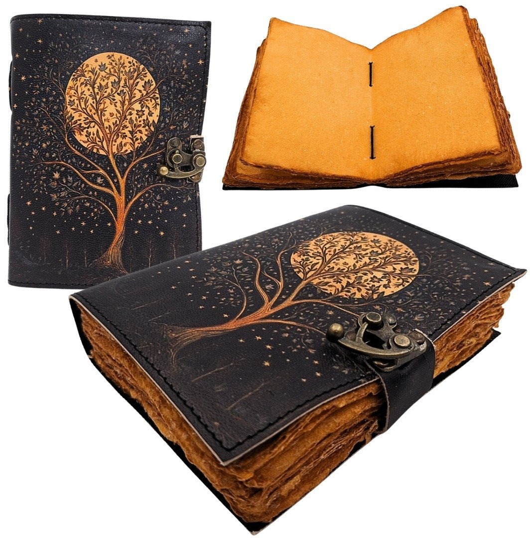 Notes Skórzany Vintage Retro Drzewo i Księżyc 200 stron AH08