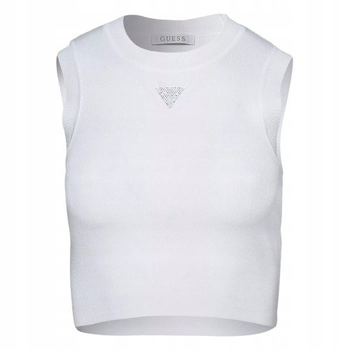 GUESS BIAŁY TOP DAMSKI KRÓTKI Z CYRKONIAMI DOPASOWANY KRÓJ M I1C